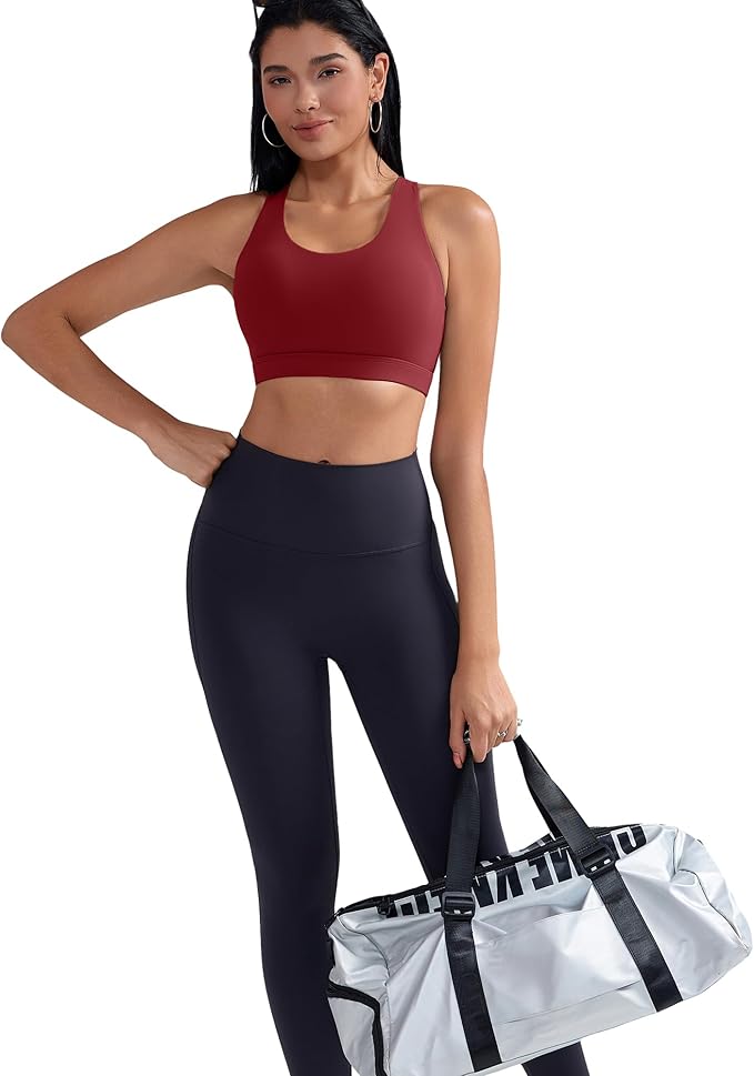 RUNNING GIRL Sports Bra for Women, Criss-Cross Back Padded Strappy Sports Bras Medium Support Yoga Bra with Removable Cups