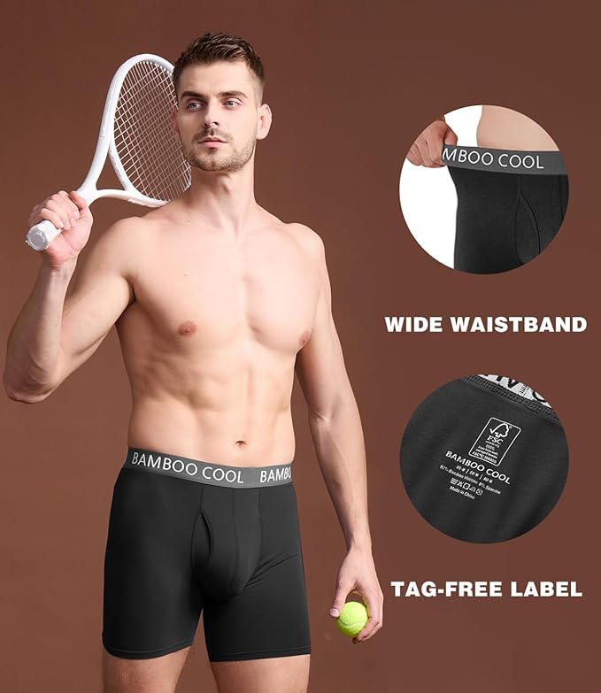 BAMBOO COOL Men's Ultra ComfortSoft Underwear, Moisture Wicking & Breathable No Ride Up Boxer Briefs with Fly, Multipack