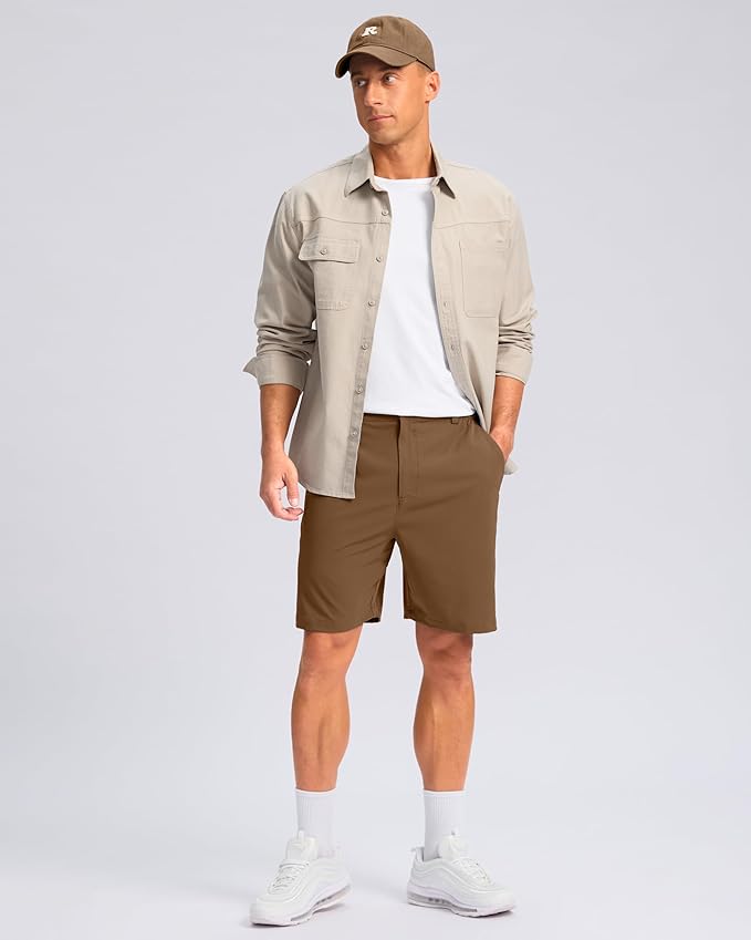 Pudolla Men's Casual Shorts 7"/9" Lightweight Golf Shorts with 3 Pockets Stretch Quick Dry Comfy Work Shorts