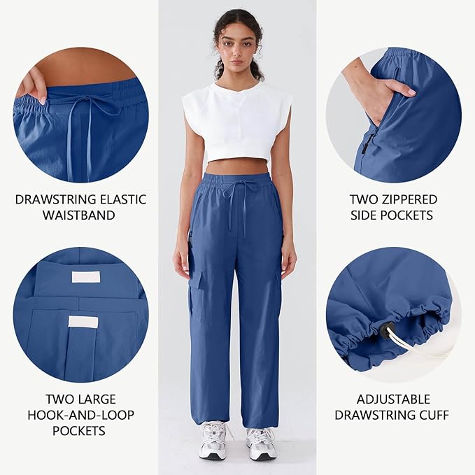 Hiking Pants Women Lightweight Cargo Pants Quick Dry Water Resistant Outdoor Travel Pants with Zipper Pockets