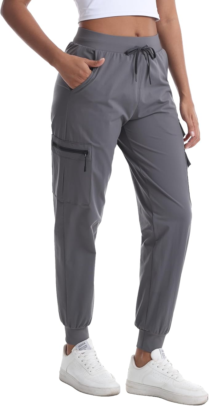 Women's Lightweight Hiking Joggers with Pockets - Water Resistant Cargo Pants for Outdoor Workouts Camping
