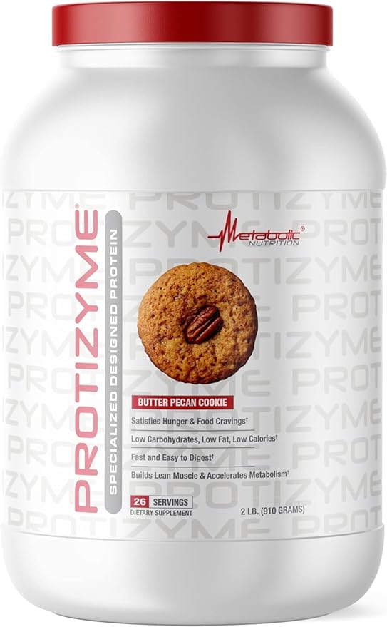Metabolic Nutrition, Protizyme, 100% Whey Protein Powder, High Protein, Low Carb, Low Fat Whey Protein, Digestive Enzymes, 24 Essential Vitamins and Minerals, Butter Pecan Cookie, 2 Pound (26 ser)