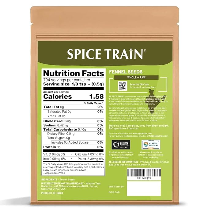 Fennel Seeds (397g/14oz) Tested for Quality | Raw Fennel Seed | Perfect for Cooking, Teas, Smoothies & Lattes | Bulk Whole Seeds in Resealable Zip Lock Pouch