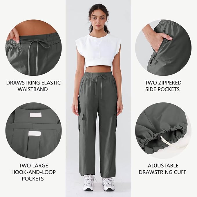 Hiking Pants Women Lightweight Cargo Pants Quick Dry Water Resistant Outdoor Travel Pants with Zipper Pockets