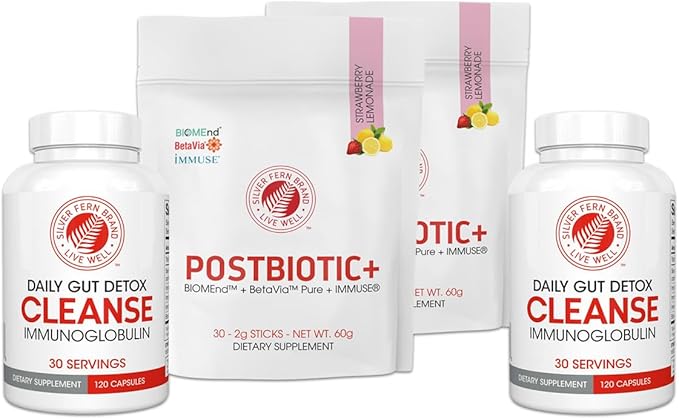 Silver Fern Brand Immune+ Protocol Kit – Postbiotic+ (2 Packages) & Cleanse (2 Bottles) – Immune Support Supplement Bundle – Non-GMO, Gluten-Free, cGMP Certified – 90-Day Supply