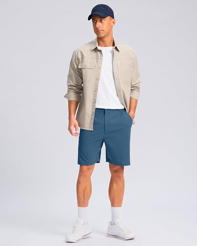 Pudolla Men's Casual Shorts 7"/9" Lightweight Golf Shorts with 3 Pockets Stretch Quick Dry Comfy Work Shorts