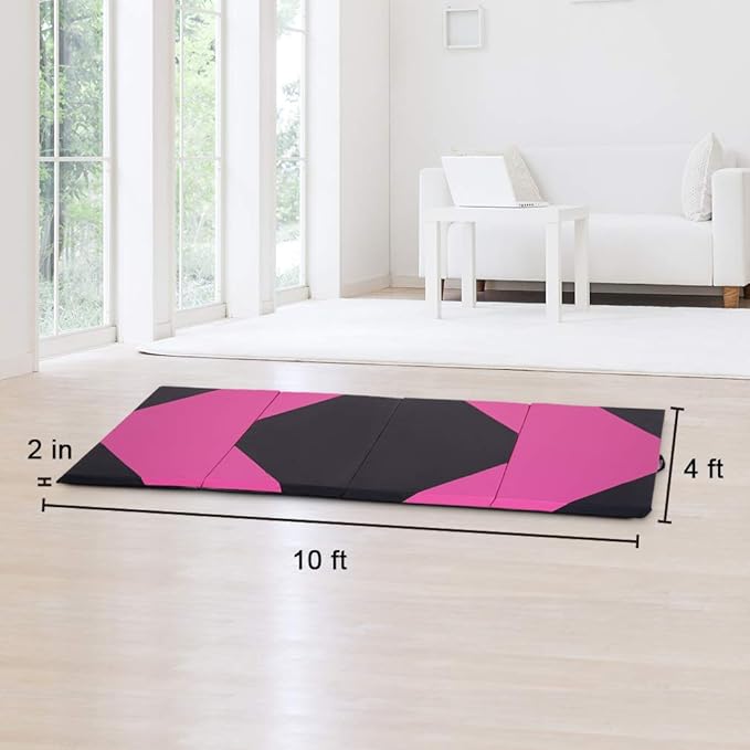 Gymnastics Tumbling Mats Portable Gymnastics Mat Foldable Tumbling Mat 2'x6'/4'x8' PU Leather Exercise Mat Yoga Mat with Carrying Handles for home Workout outdoor Yoga Gymnastics