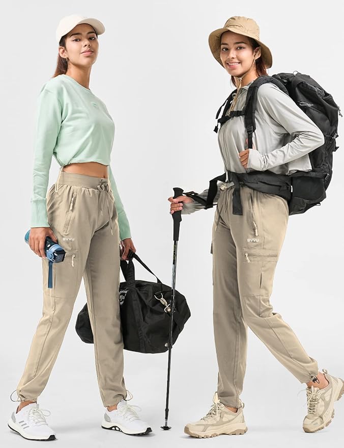 BVVU Women's Hiking Pants Lightweight Quick Dry Travel Outdoor Pants Waterproof Work Cargo Joggers with Zipper Pockets