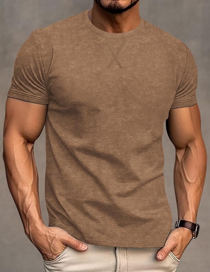 LOGEEYAR Men's Athletic Washed T-Shirts Basic Crew Neck Tees Tops Causal Distressed Cotton T Shirts for Men