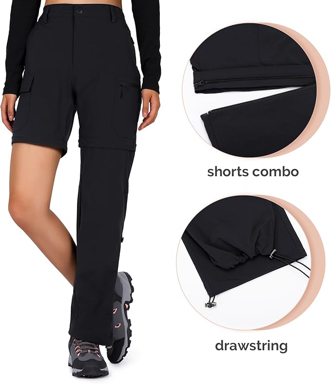 Cycorld Women's-Hiking-Pants-Convertible Quick-Dry-Stretch-Lightweight Zip-Off Outdoor Pants with 5 Deep Pockets