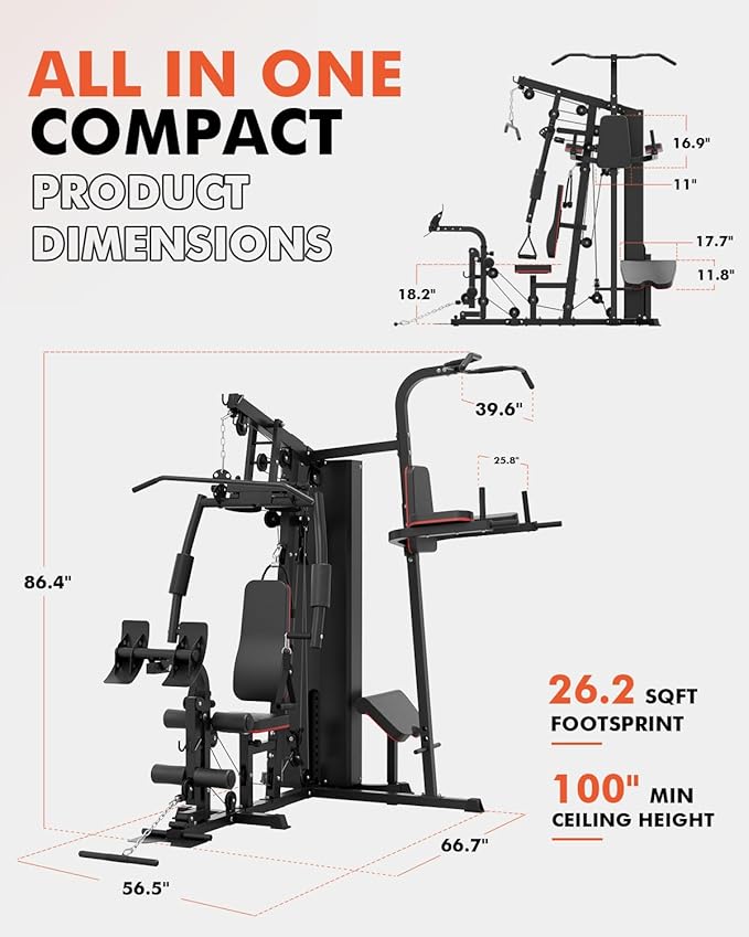 Mikolo Home Gym, Workout Station with 150LBS Weight Stack, Multifunctional Home Gym Equipment, Exercise Equipment for Full Body Strength Training