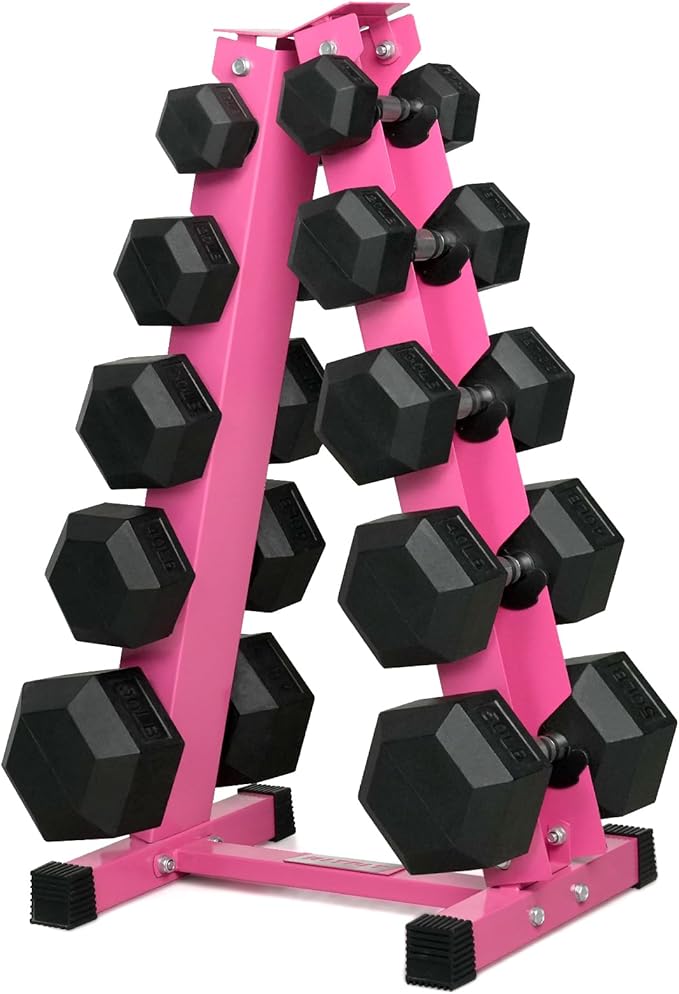 RitFit 250LB/300LB Rubber Hex Dumbbell Sets with Weights Rack, Multiple Color Choices Available, Great Gym Equipment for Home, Strength Training, Workouts