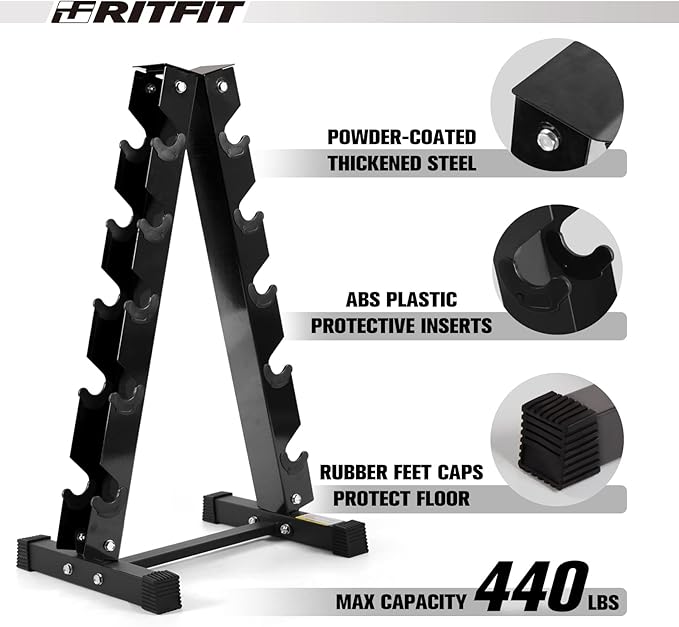 RITFIT 300/350/450/650/180/200/210 LB Rubber Hex Dumbbells Set with Optional Dumbbell Rack, Multi Weight Set to Choose, Ideal for Home Gym and Fitness