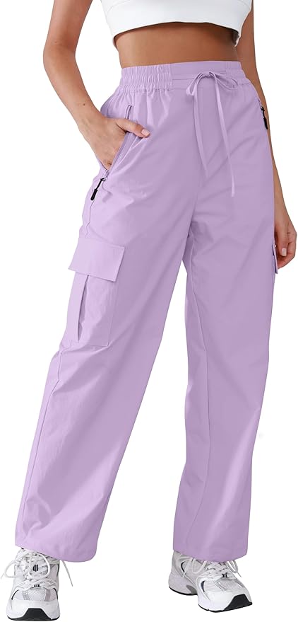Hiking Pants Women Lightweight Cargo Pants Quick Dry Water Resistant Outdoor Travel Pants with Zipper Pockets
