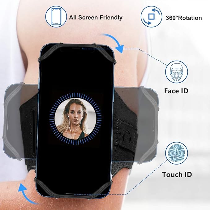 VUP Running Armband 360°Rotatable for iPhone 16/15/14/13/Pro Max/Pro/Mini, Fits All 4-6.7 Inch Smartphones, with Key Holder Phone Armband for Running Hiking Biking (Pack of 10)