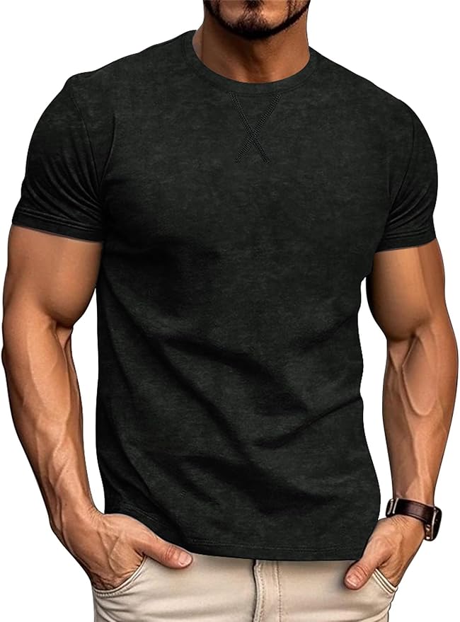 LOGEEYAR Men's Athletic Washed T-Shirts Basic Crew Neck Tees Tops Causal Distressed Cotton T Shirts for Men