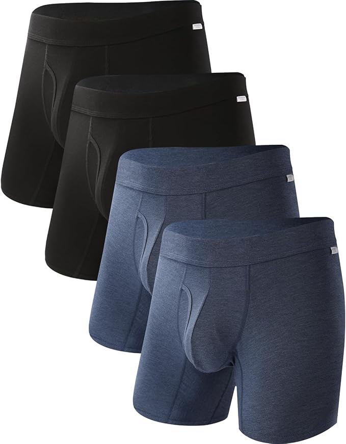 BAMBOO COOL Men's Ultra ComfortSoft Underwear, Moisture Wicking & Breathable No Ride Up Boxer Briefs with Fly, Multipack