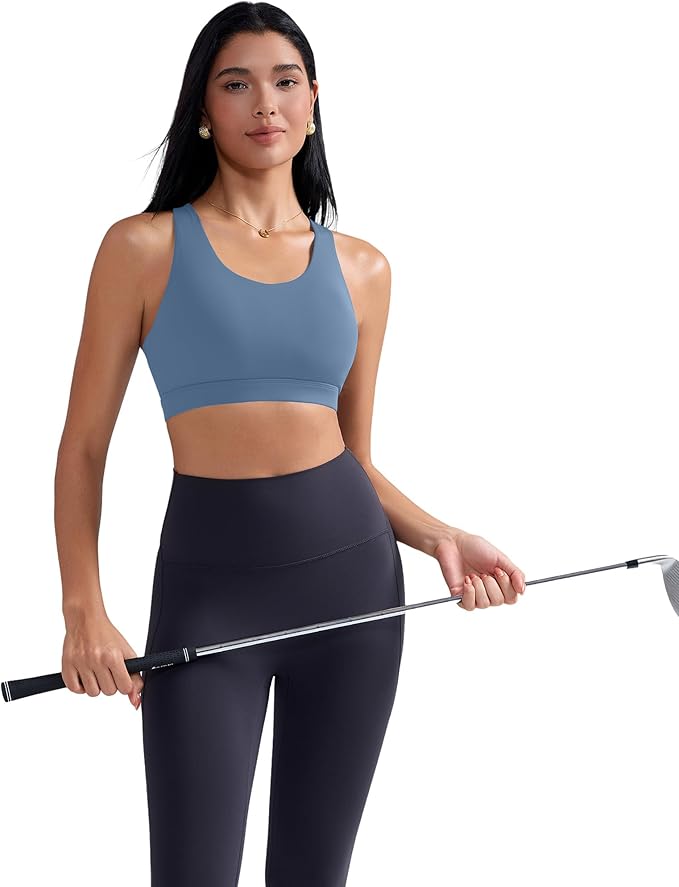 RUNNING GIRL Sports Bra for Women, Criss-Cross Back Padded Strappy Sports Bras Medium Support Yoga Bra with Removable Cups