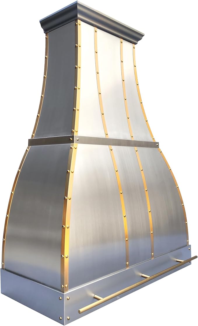 CHETTO C Stainless Steel Range Hood Cover with Quiet Vent Hood Insert Custom Handcrafted Metal Kitchen Fan with Towel Rack LED Light 42"W x21"D x24"H Brushed Stainless Steel Wall Mount