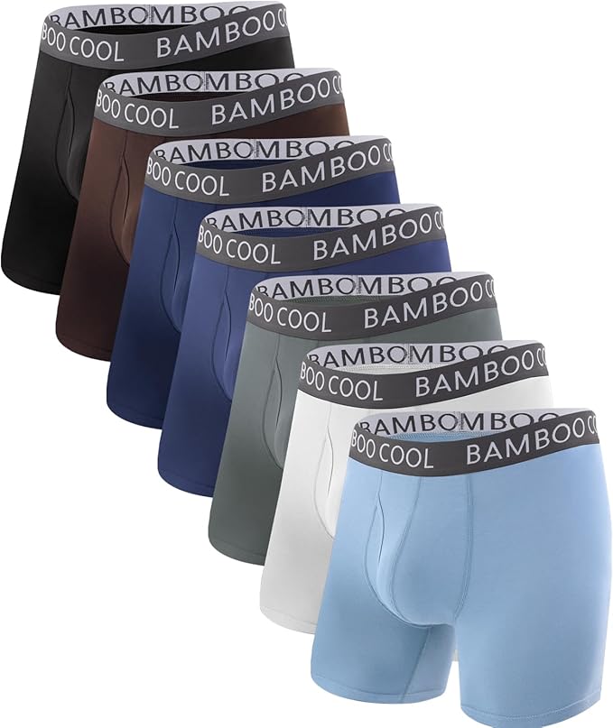 BAMBOO COOL Men's Ultra ComfortSoft Underwear, Moisture Wicking & Breathable No Ride Up Boxer Briefs with Fly, Multipack
