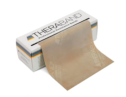 THERABAND Resistance Bands, 6 Yard Roll Professional Latex Elastic Band For Upper Body, Lower Body, & Core Exercise, Physical Therapy, Pilates, Home Workouts, & Rehab, Tan, Extra Thin, Level 1