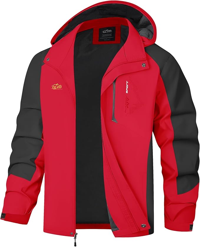 TEZO Mens Rain Jacket Waterproof with Hooded Hiking Coat Lightweight Windbreaker