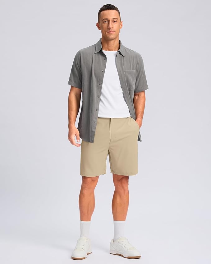 Pudolla Men's Casual Shorts 7"/9" Lightweight Golf Shorts with 3 Pockets Stretch Quick Dry Comfy Work Shorts