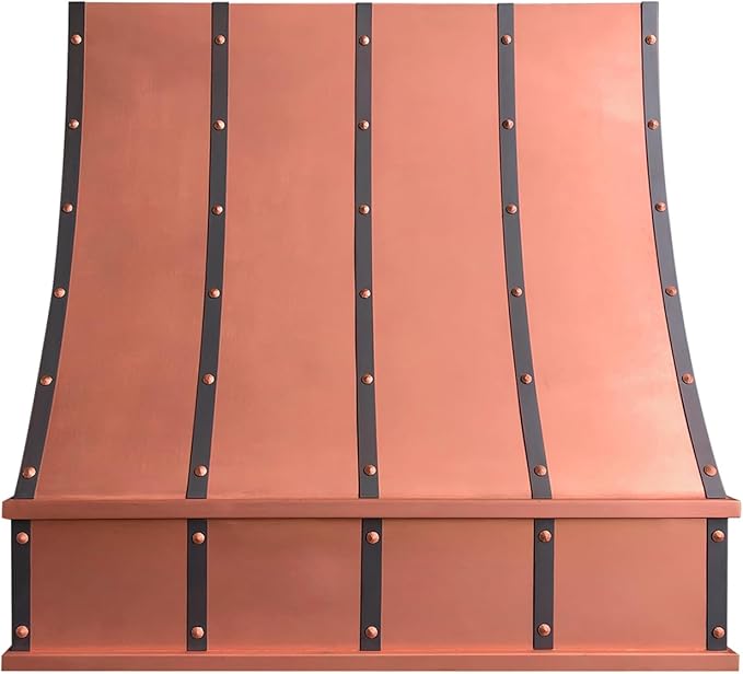 CT Copper Tailor Sloped Copper Vent Hood Island Mount,30'' W,48''H, 610 CFM Exhaust Fan,Stainless Steel Vent,LED Light,Dishwasher-Safe Baffle Filters,VH8TR1