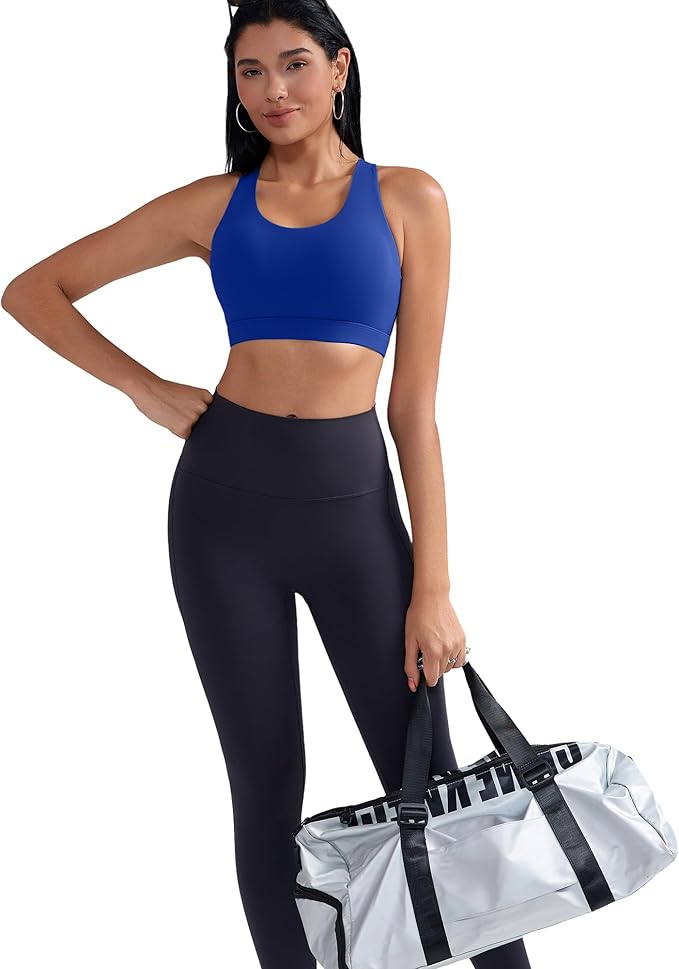 RUNNING GIRL Sports Bra for Women, Criss-Cross Back Padded Strappy Sports Bras Medium Support Yoga Bra with Removable Cups