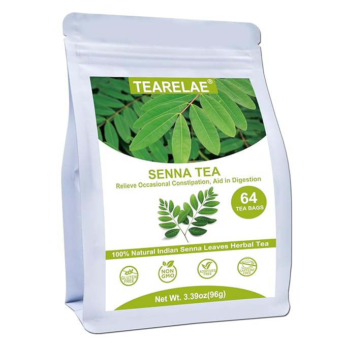 TEARELAE - Senna Tea - 1.5g x 64 Count Senna Leaves Tea Bags - Premium Indian Senna Leaves - Relieve Constipation, Aid in Digestion - Caffeine-Free, Non-GMO