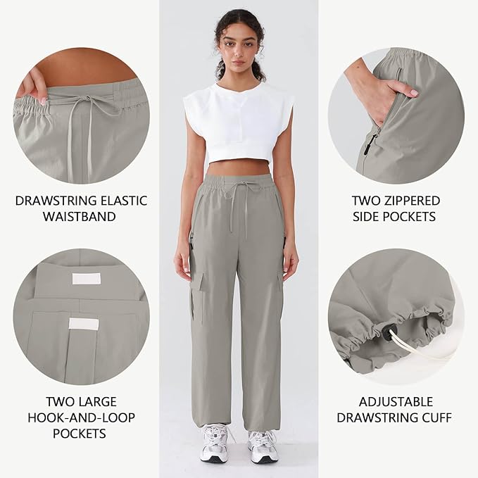 Hiking Pants Women Lightweight Cargo Pants Quick Dry Water Resistant Outdoor Travel Pants with Zipper Pockets