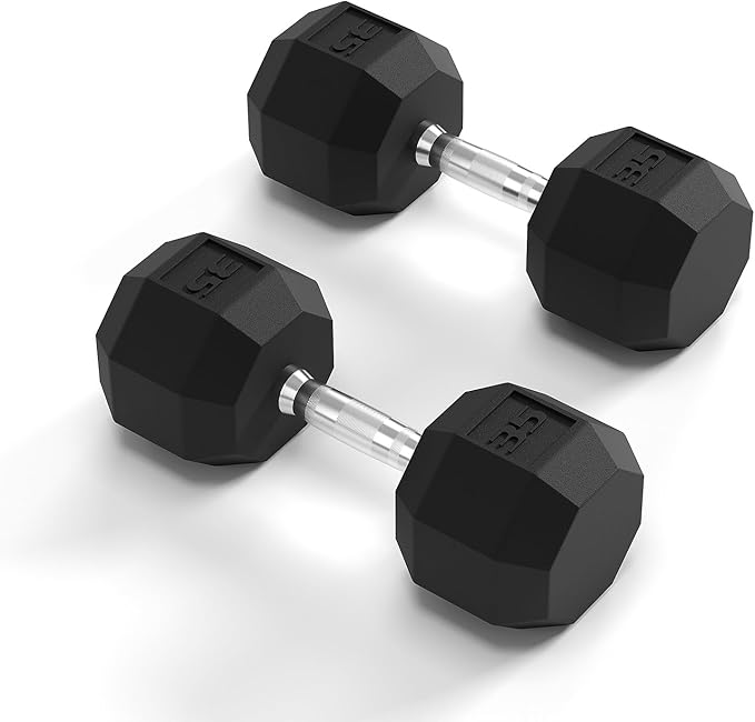 Rubber Coated Hex Dumbbell Weight Set, Multiple Sizes Exercise & Fitness Dumbbells,100LB Set,110LB Set,200LB,350LB,450LB,550LB, 35-50Lbs Pairs for Muscle Toning, Strength Building & Full Body Workout