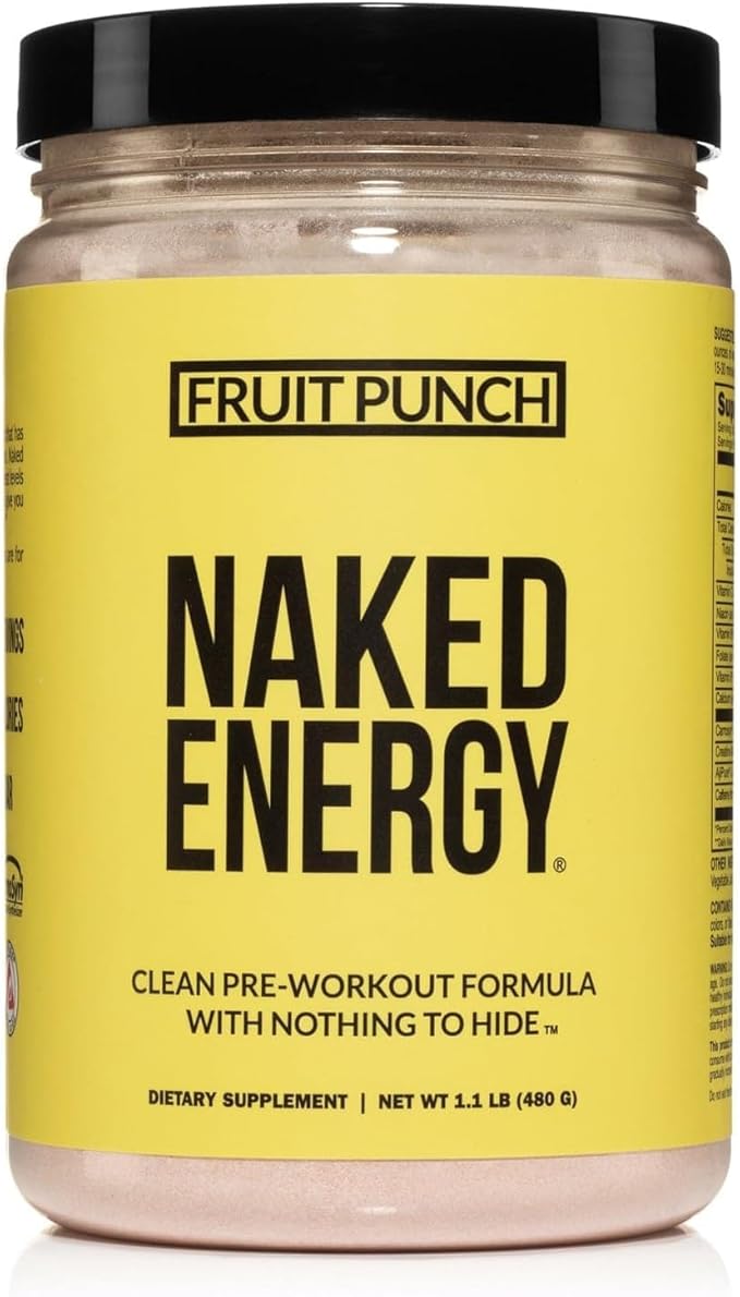 NAKED Fruit Punch Energy - Clean Pre Workout Supplement for Men and Women, Vegan Friendly, No Added Sweeteners, Colors Or Flavors - 30 Servings