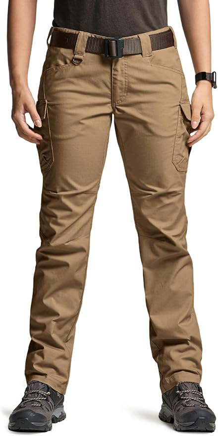 CQR Women's Flex Stretch Tactical Pants, Water Resistant Ripstop Cargo Work Pants with Pockets for Outdoor & Hiking