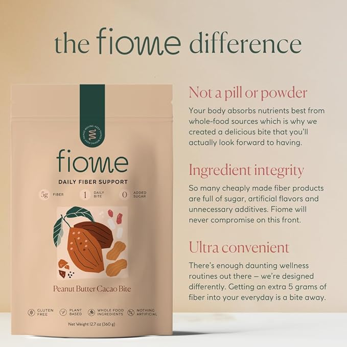 Fiber Supplement - 5g Daily Fiber Bite - Supports Regularity, Digestion and Gut Health - All Natural Ingredients, Peanut Butter Cacao Flavor, 30 Servings