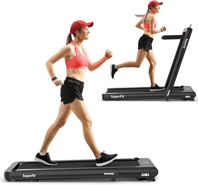GYMAX Walking Pad, 4.75HP Under Desk Treadmill with LED Touch Screen, App Control, Built-in Speaker & Handle, 2 in 1 Folding Compact Portable Treadmill for Home Small Space