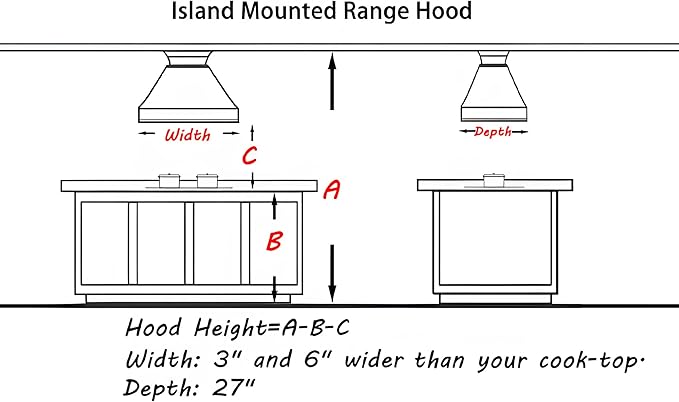 CHETTO C Stainless Steel Range Hood Cover with Quiet Vent Hood Insert Custom Handcrafted Metal Kitchen Fan with Towel Rack LED Light 48"W x27"D x51"H Brushed Stainless Steel Island Mount