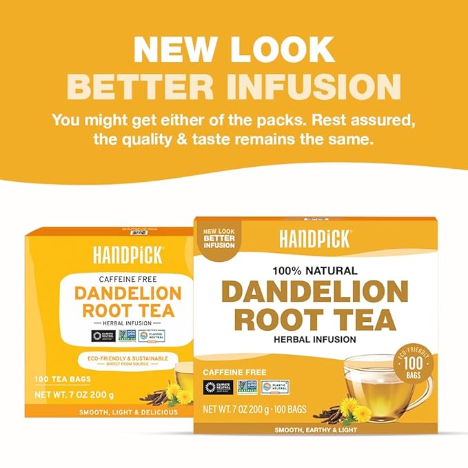 HANDPICK, Dandelion Root & Leaf Tea Bags (100 Herbal Tea Bags) Caffeine-Free Herbal Blend | Eco-Conscious Teabags | Direct from Source