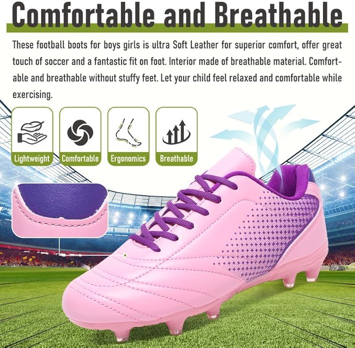 LIZRHA Soccer Shoes for Boys Girls Soccer Cleats Boys Girls Kids Athletic Outdoor Football Shoes Youth Football Cleats Outdoor & Indoor Soccer Shoes Lightweight, Running & Training for Students