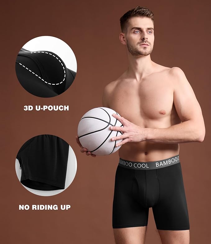 BAMBOO COOL Men's Ultra ComfortSoft Underwear, Moisture Wicking & Breathable No Ride Up Boxer Briefs with Fly, Multipack