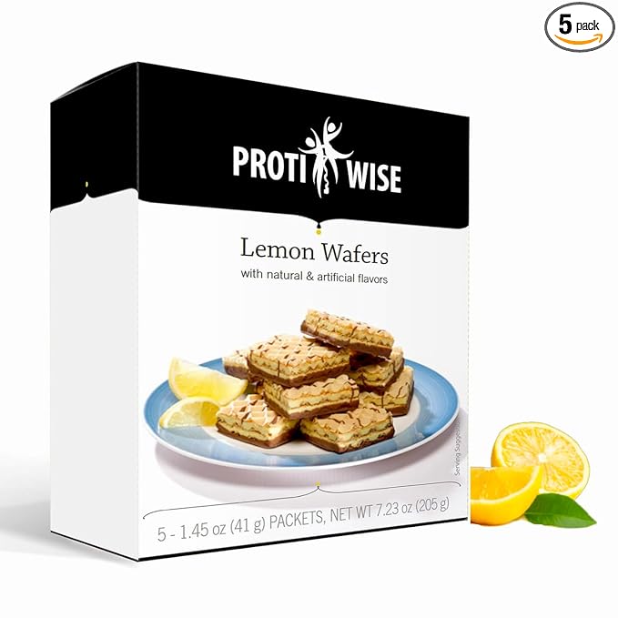 ProtiWise High Protein Wafers | Lemon | 15g Protein Per Serving, Low Carb, Low Sugar, High Fiber Snack | Gluten-Free, Keto-Friendly Diet for Hunger Control & Weight Loss | 5/Box