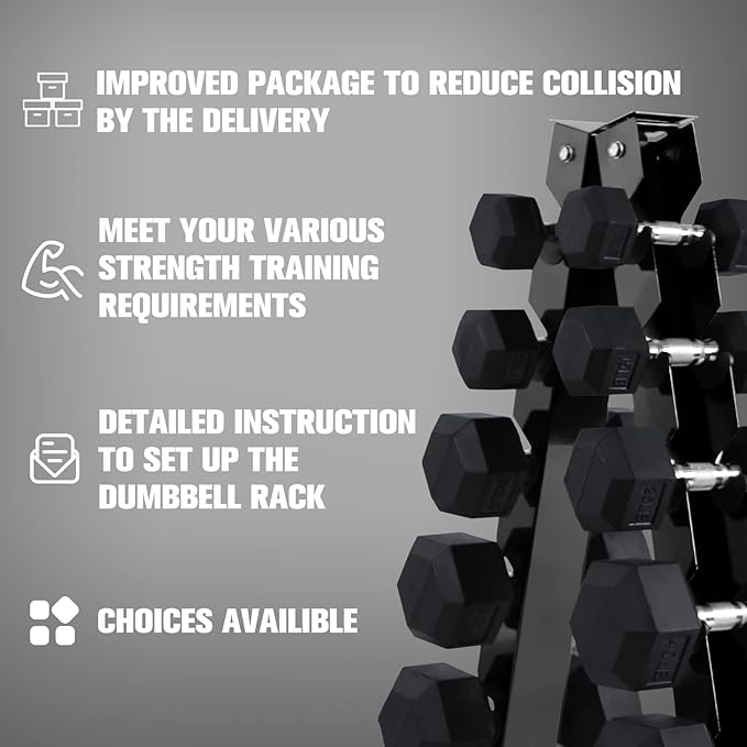 RITFIT 300/350/450/650/180/200/210 LB Rubber Hex Dumbbells Set with Optional Dumbbell Rack, Multi Weight Set to Choose, Ideal for Home Gym and Fitness