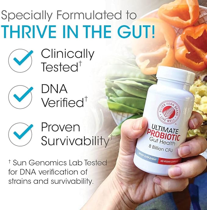 Silver Fern Ultimate Probiotic 2-Pack – Probiotics for Women & Men – 8 Billion CFU Spore-Forming Gut Health Supplement – DNA Verified, Vegan Probiotic, Shelf-Stable, High Survivability – 120 Capsules