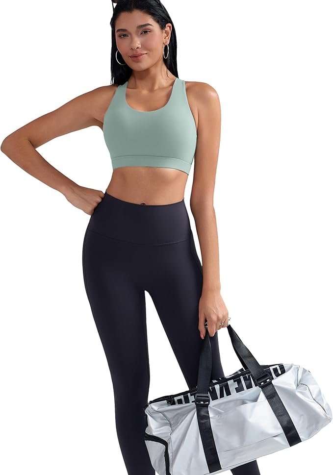 RUNNING GIRL Sports Bra for Women, Criss-Cross Back Padded Strappy Sports Bras Medium Support Yoga Bra with Removable Cups