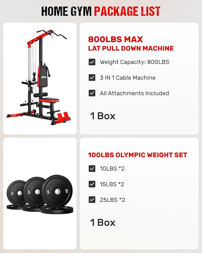 LS01 LAT Pulldown Machine, LAT Row Cable Machine with AB Crunch, LAT Tower with Cable Row Attachments, 3 in 1 Pulley Stations for Home Gym