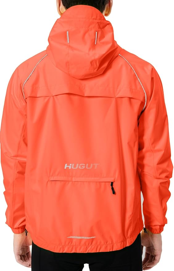 Men's Cycling Running Rain Jacket Lightweight Waterproof Biking Hiking Windbreaker Raincoat Reflective Packable