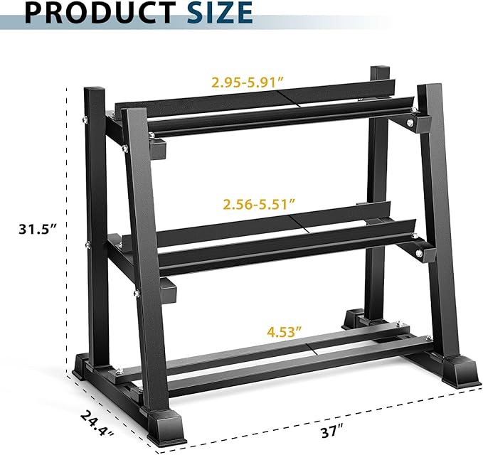 Dumbbell Rack, Bongkim Dumbbell Set with Rack Stand, Dumbbells Weights Rack for Home Gym, Weight Rack for Dumbbells, Kettlebells, and Weight Plates 1100LBS