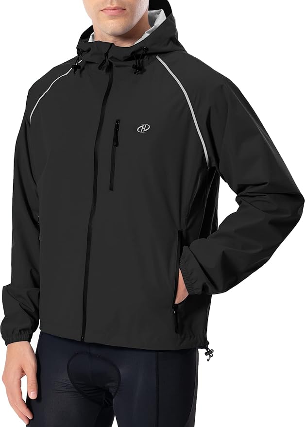 Men's Cycling Running Rain Jacket Lightweight Waterproof Biking Hiking Windbreaker Raincoat Reflective Packable