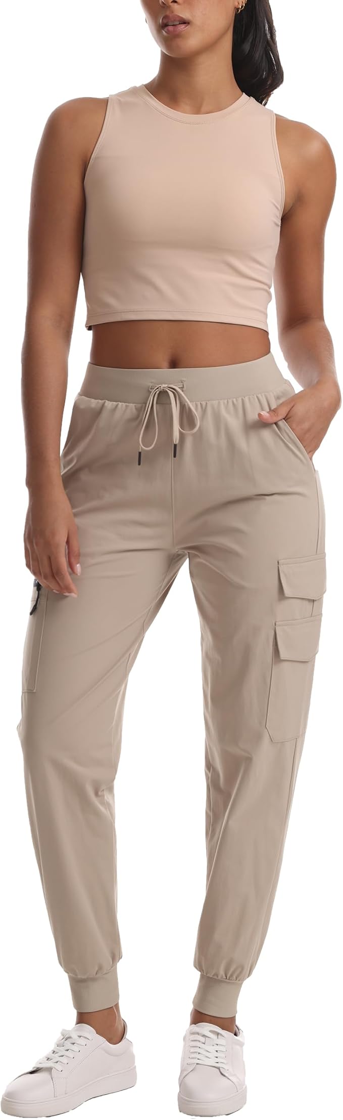 Women's Lightweight Hiking Joggers with Pockets - Water Resistant Cargo Pants for Outdoor Workouts Camping