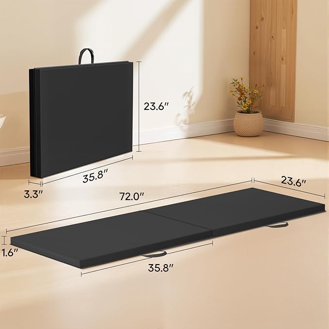 Gymnastics Tumbling Mats Portable Gymnastics Mat Foldable Tumbling Mat 2'x6'/4'x8' PU Leather Exercise Mat Yoga Mat with Carrying Handles for home Workout outdoor Yoga Gymnastics